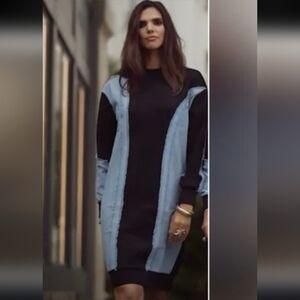 ALEEZA PARIS Elegant Long Sleeve SWEATER Dress- In Navy & Light Blue